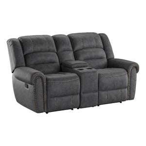 Pemberly Row 79&quot Faux Leather Reclining Console Loveseat w/ Nailhead Trim - Gray