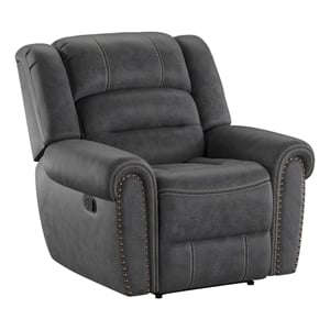 Pemberly Row 43&quot Faux Leather Gliding Recliner with Nailhead Trim in Slate Gray