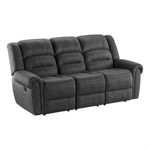 Pemberly Row 88&quot Reclining Sofa with Rolled Arms & Nailhead Trim in Slate Gray