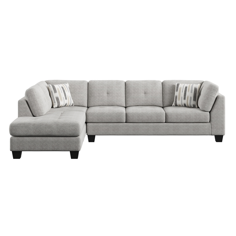 Pemberly Row Chaise Sectional with Pocketed Coils & Solid Wood Legs in Gray