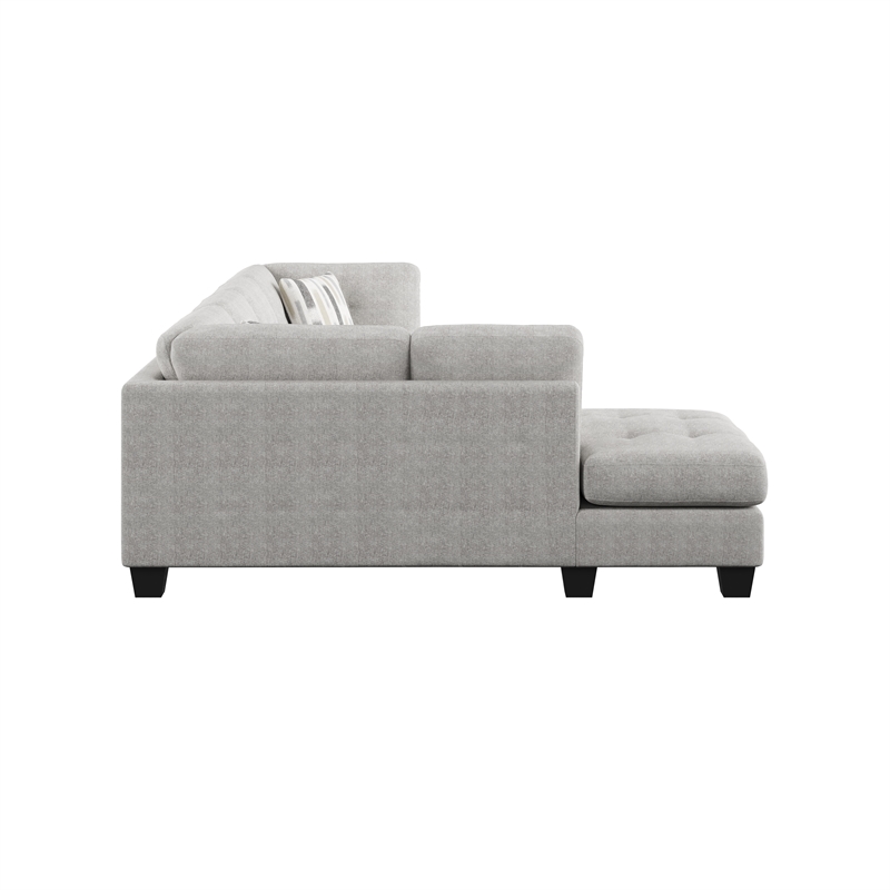 Pemberly Row Chaise Sectional with Pocketed Coils & Solid Wood Legs in Gray