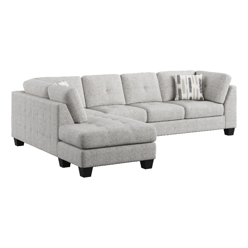 Pemberly Row Chaise Sectional with Pocketed Coils & Solid Wood Legs in Gray