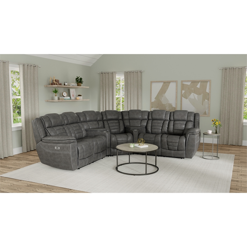 Pemberly Row 5-Pc Power Reclining Sectional with Console Storage & Cupholders