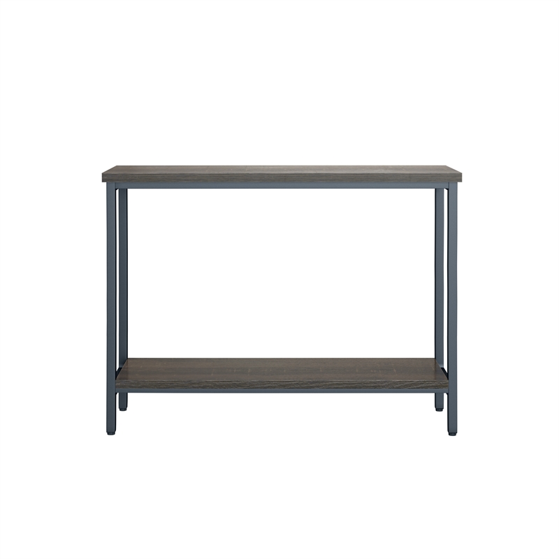 Pemberly Row Sofa Table with Lower Shelf & Floor Protectors in Brown/Black