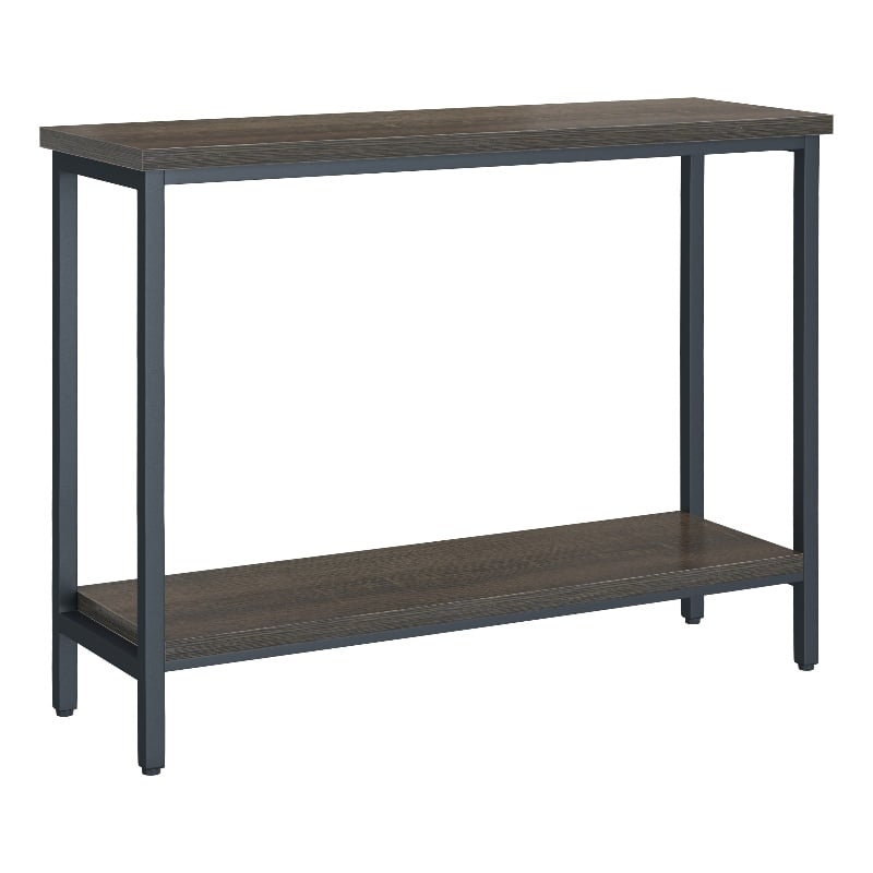 Pemberly Row Sofa Table with Lower Shelf & Floor Protectors in Brown/Black