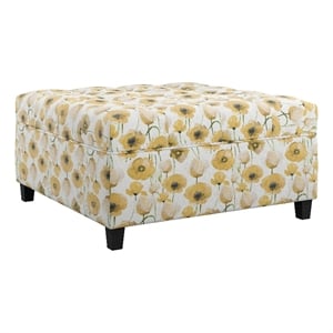 Pemberly Row 39&quot Floral Storage Ottoman with Pocketed Coils & Nailhead Trim