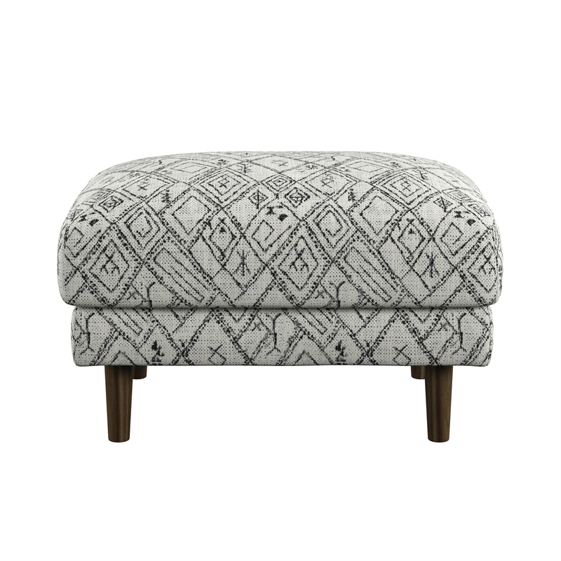 Pemberly Row Corduroy Ottoman with Web Suspension & Wood Legs - Black/White Boho