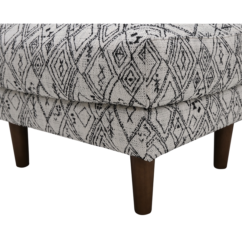 Pemberly Row Corduroy Ottoman with Web Suspension & Wood Legs - Black/White Boho