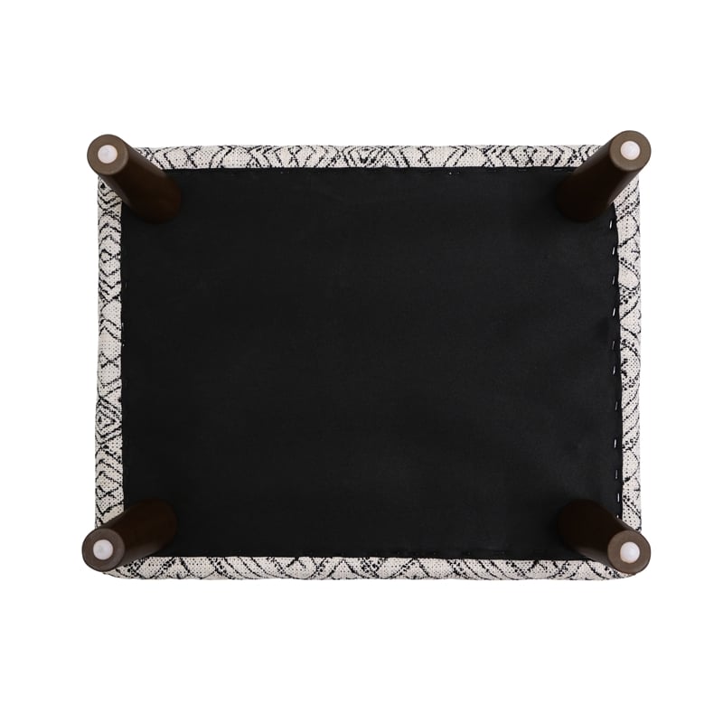 Pemberly Row Corduroy Ottoman with Web Suspension & Wood Legs - Black/White Boho