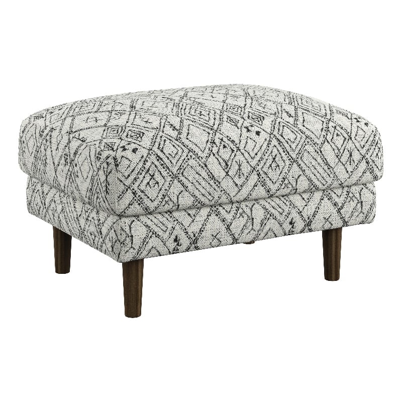 Pemberly Row Corduroy Ottoman with Web Suspension & Wood Legs - Black/White Boho