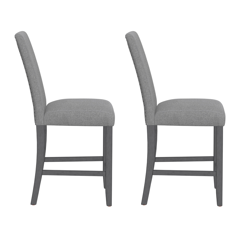 Pemberly Row 360-degree Swivel Barstools with Nailhead Trim (Set of 2) in Gray