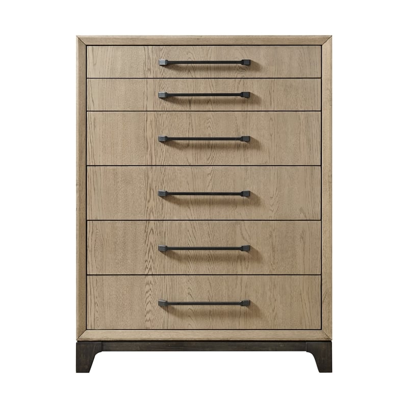Pemberly Row Brown Mid-Century Solid Oak Craftsmanship 6-Drawer Chest