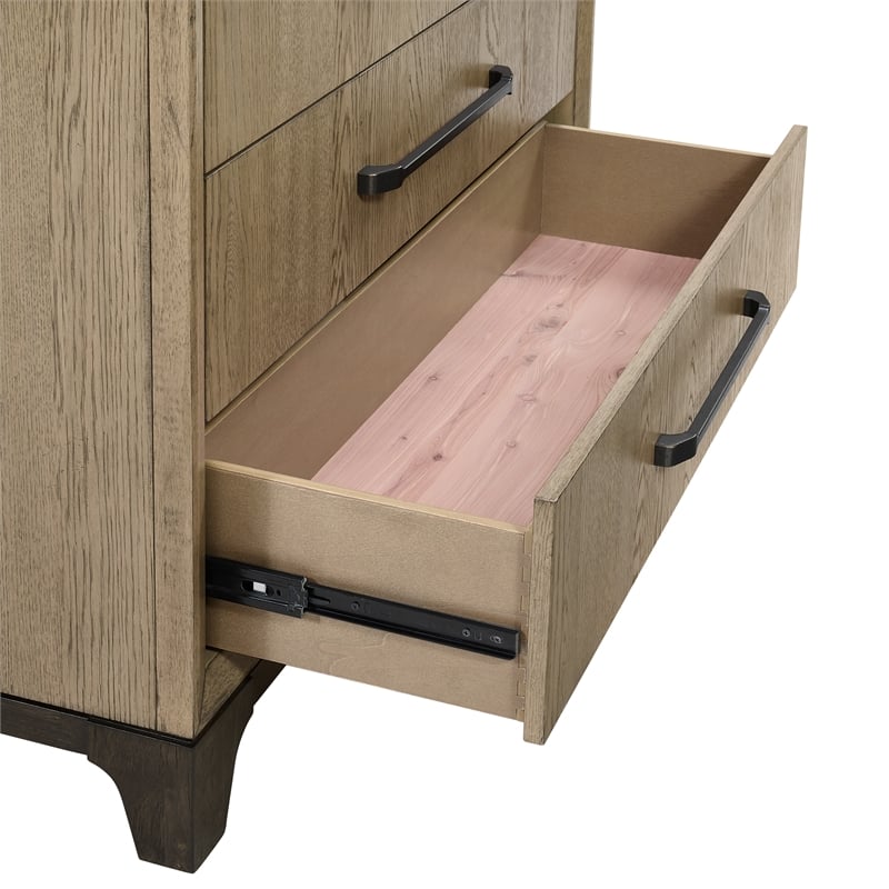 Pemberly Row Brown Mid-Century Solid Oak Craftsmanship 6-Drawer Chest