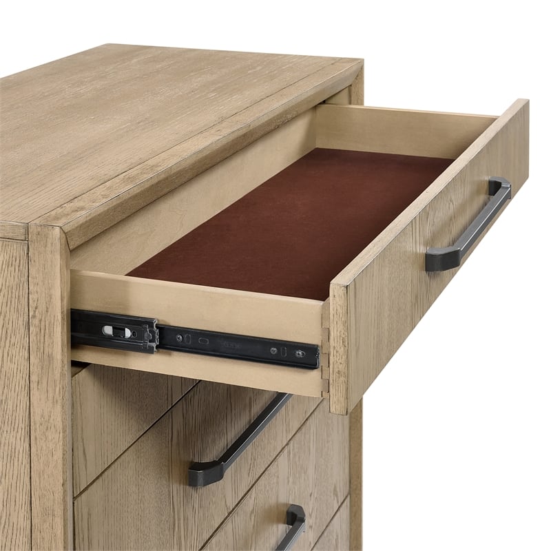 Pemberly Row Brown Mid-Century Solid Oak Craftsmanship 6-Drawer Chest