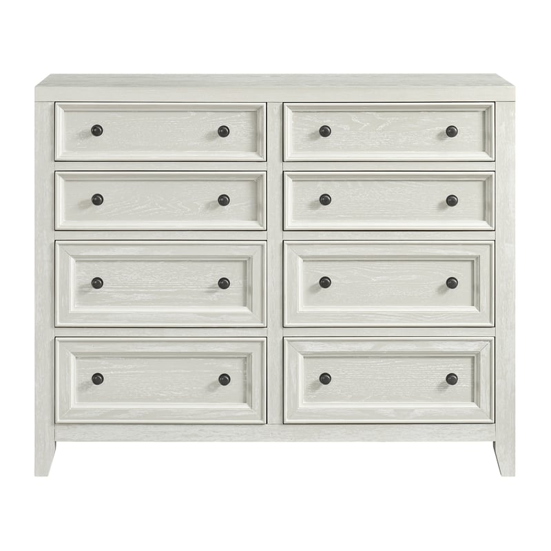 Pemberly Row Farmhouse 8-Drawer Dresser in Gypsum Whitewash Finish