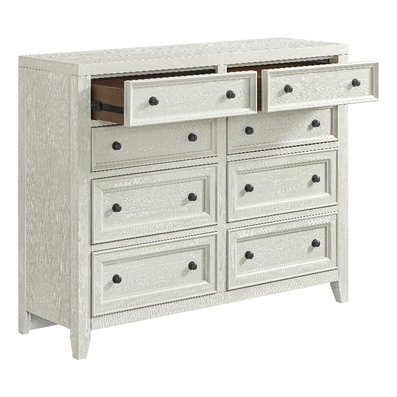 Pemberly Row Farmhouse 8-Drawer Dresser in Gypsum Whitewash Finish
