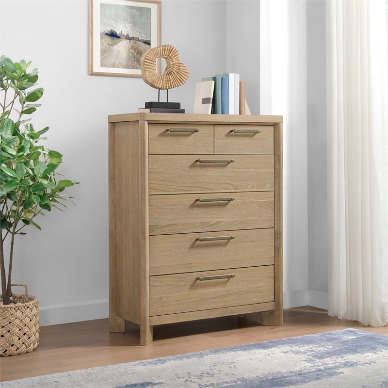 Pemberly Row Contemporary 40-inch Beige Solid Oak 6-Drawer Chest