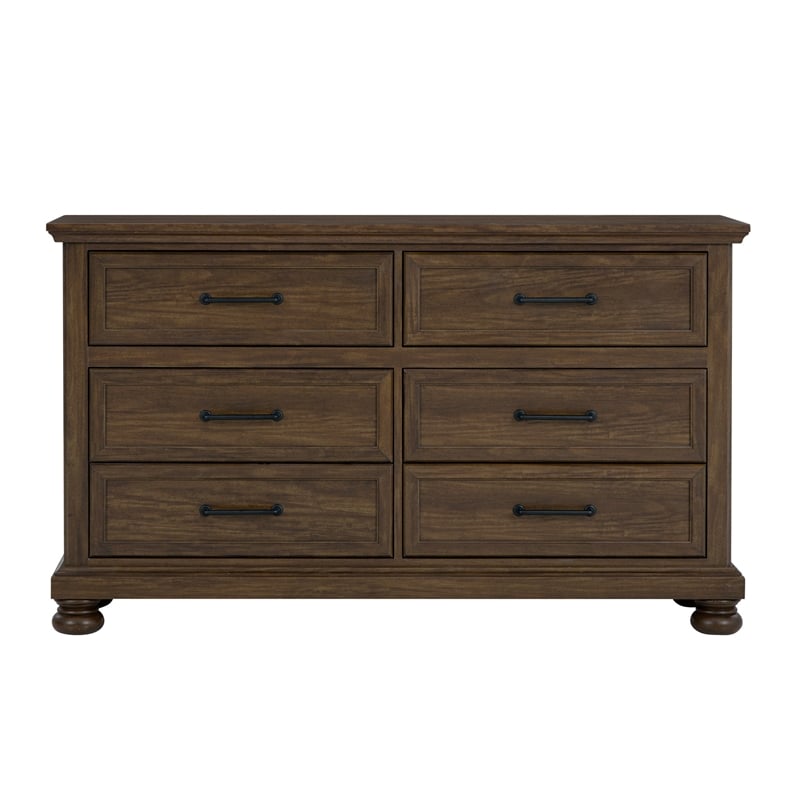Pemberly Row Contemporary Brown Distressed Wood 6-Drawer Dresser