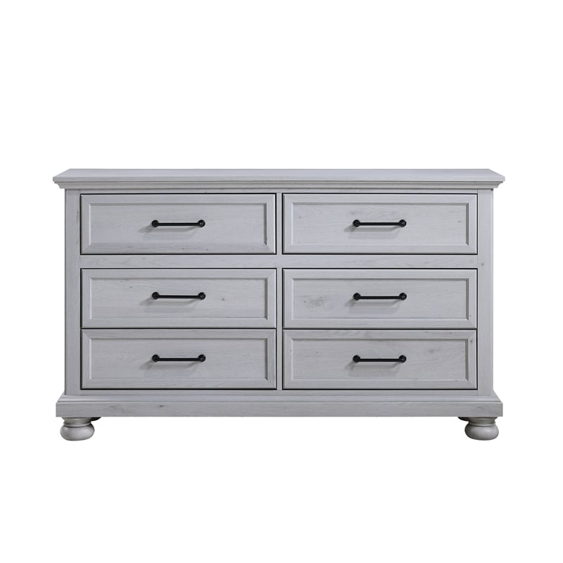Pemberly Row Contemporary 60-inch Gray Solid Wood Dresser with Black Metal Pulls