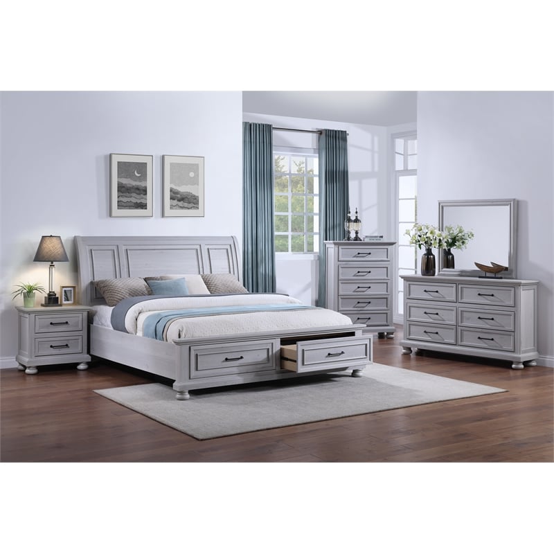 Pemberly Row Contemporary 60-inch Gray Solid Wood Dresser with Black Metal Pulls