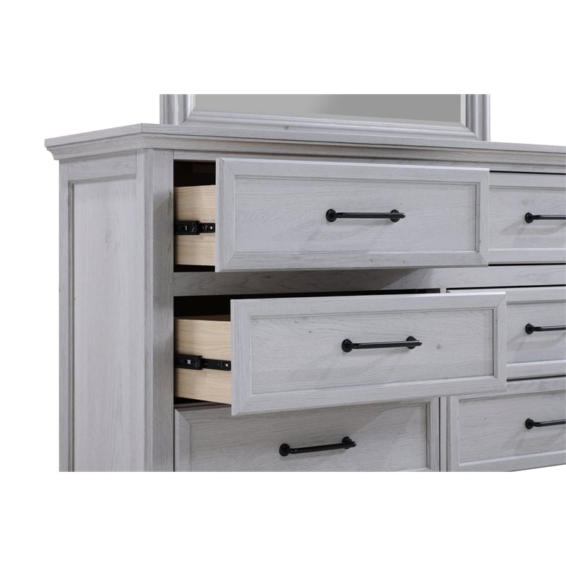 Pemberly Row Contemporary 60-inch Gray Solid Wood Dresser with Black Metal Pulls