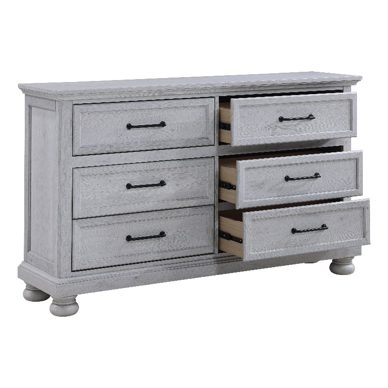 Pemberly Row Contemporary 60-inch Gray Solid Wood Dresser with Black Metal Pulls