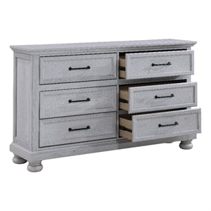 Pemberly Row Contemporary 60-inch Gray Solid Wood Dresser with Black Metal Pulls