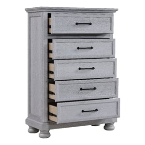 Pemberly Row 35&quot Gray Coastal Solid Oak Craftsmanship 5-Drawer Chest