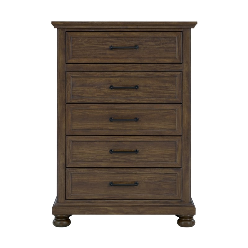 Pemberly Row Brown Distressed Finish 5-Drawer Chest with Metal Hardware