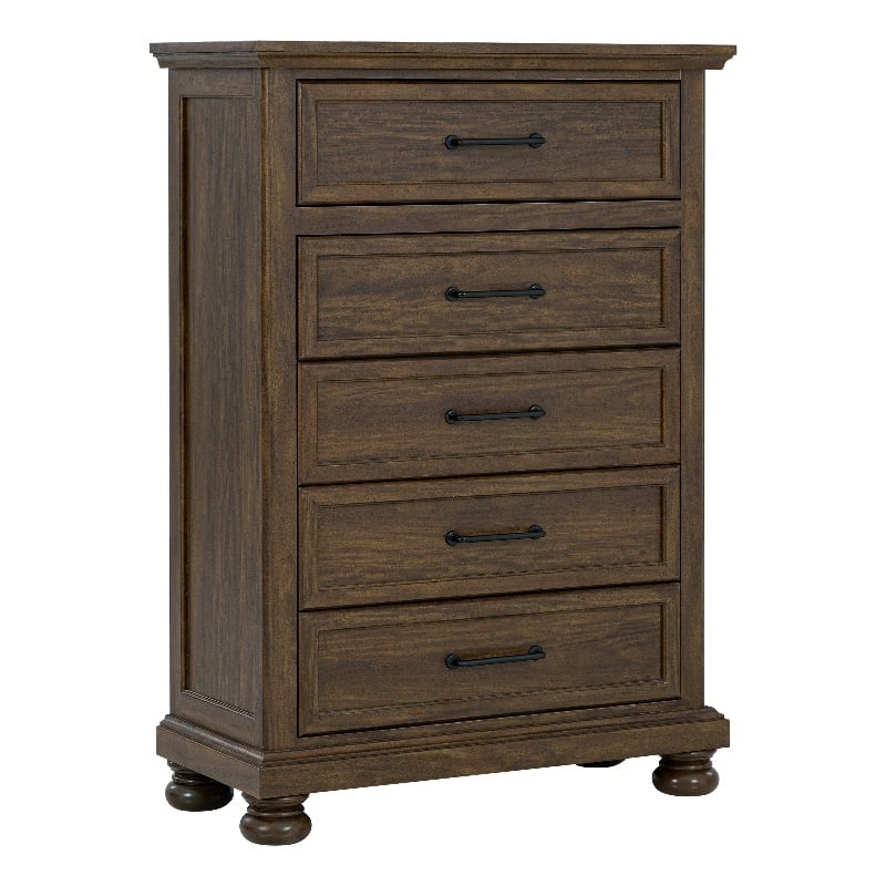 Pemberly Row Brown Distressed Finish 5-Drawer Chest with Metal Hardware