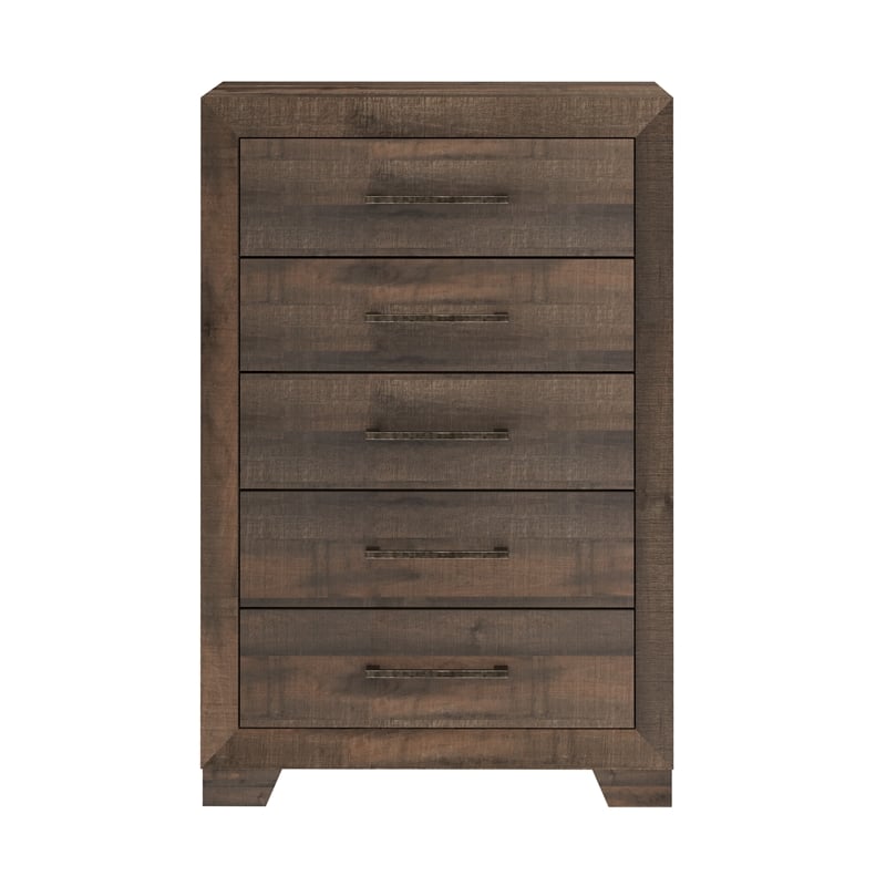 Pemberly Row Contemporary Brown Casual 5-Drawers Solid Wood Chest