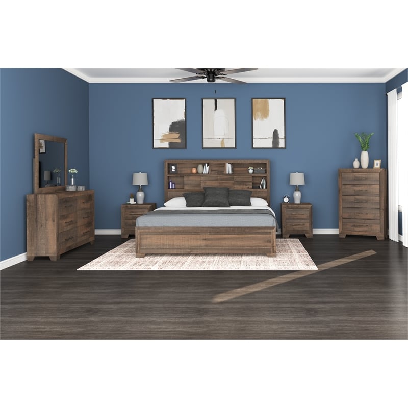 Pemberly Row Contemporary Brown Casual 5-Drawers Solid Wood Chest