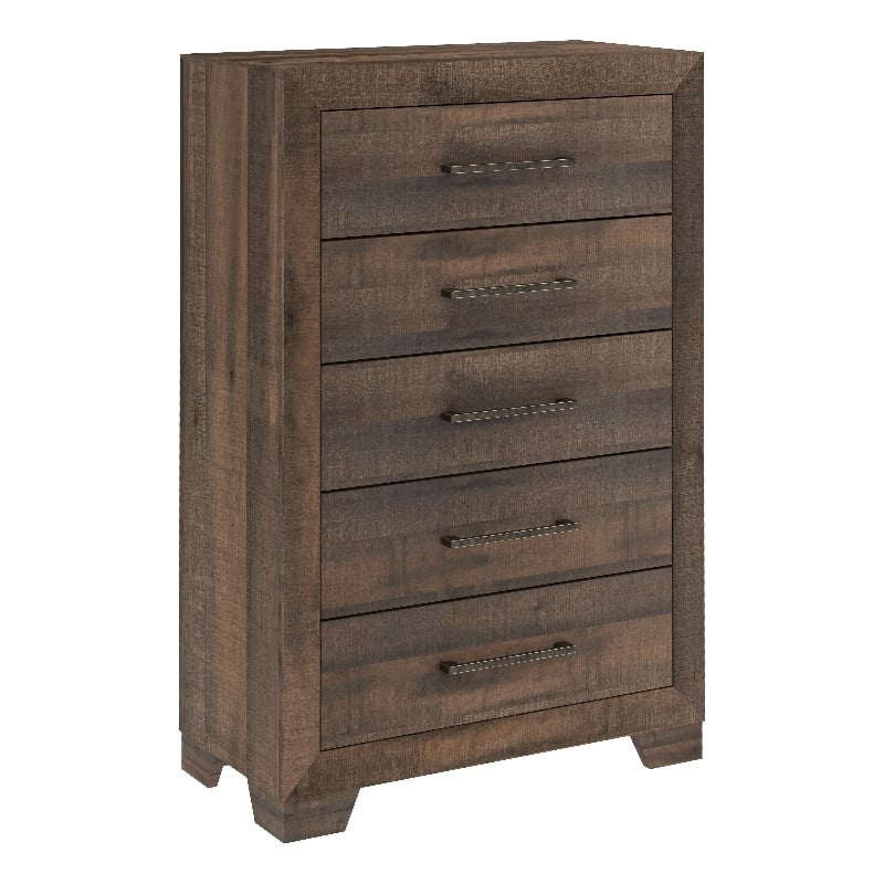 Pemberly Row Contemporary Brown Casual 5-Drawers Solid Wood Chest