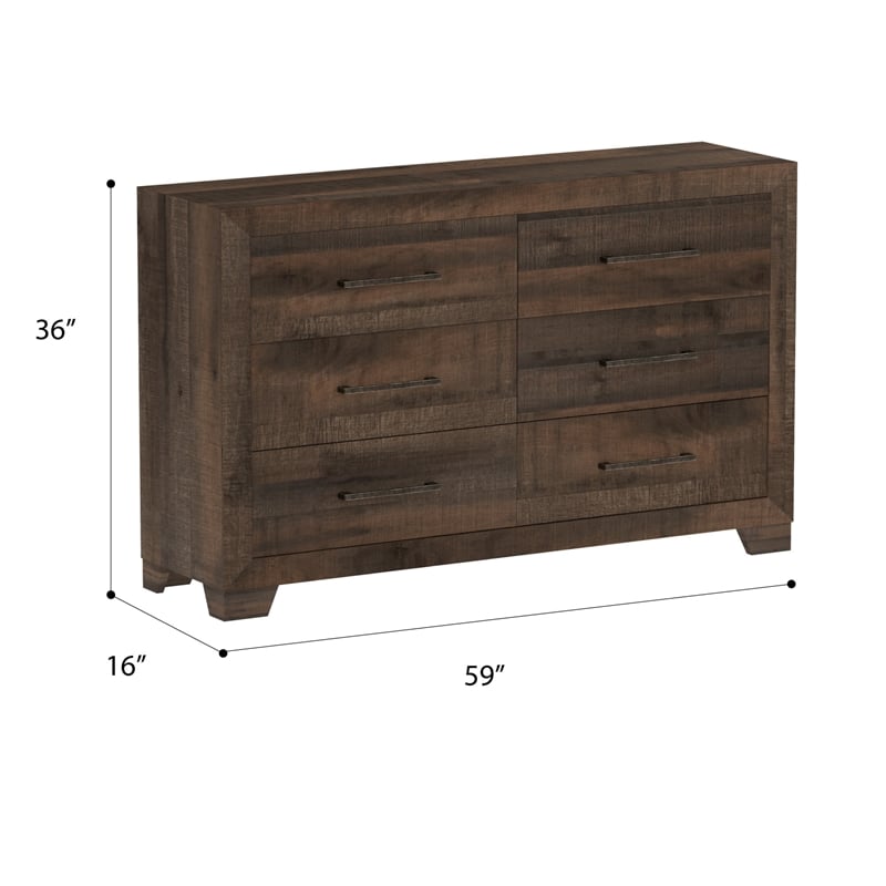Pemberly Row Contemporary Spacious 6-Drawer Dresser in Brown