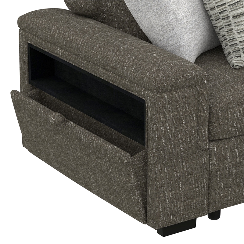 Brown Pop-Up Sectional Sofa with Storage and Fold-Down Console