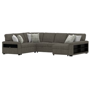 Brown Pop-Up Sectional Sofa with Storage and Fold-Down Console