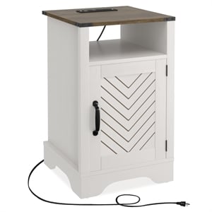 Pemberly Row Farmhouse Nightstand with Charging Station in White & Rustic