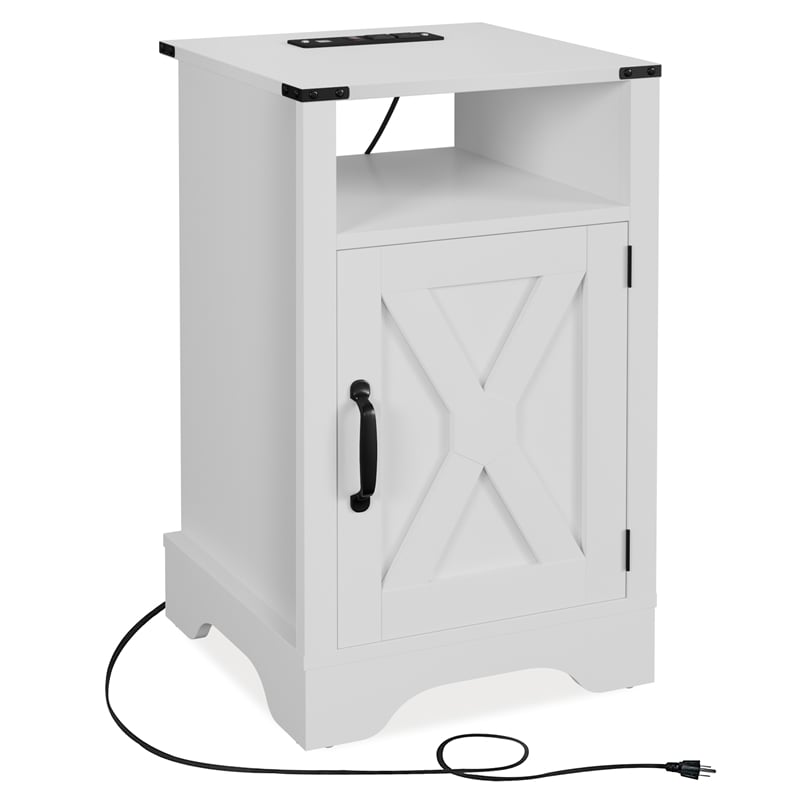 Pemberly Row Engineered Wood Nightstand Side End Table with USB Ports in White