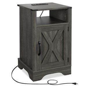 Pemberly Row Engineered Wood Nightstand Side End Table with USB in Dark Gray
