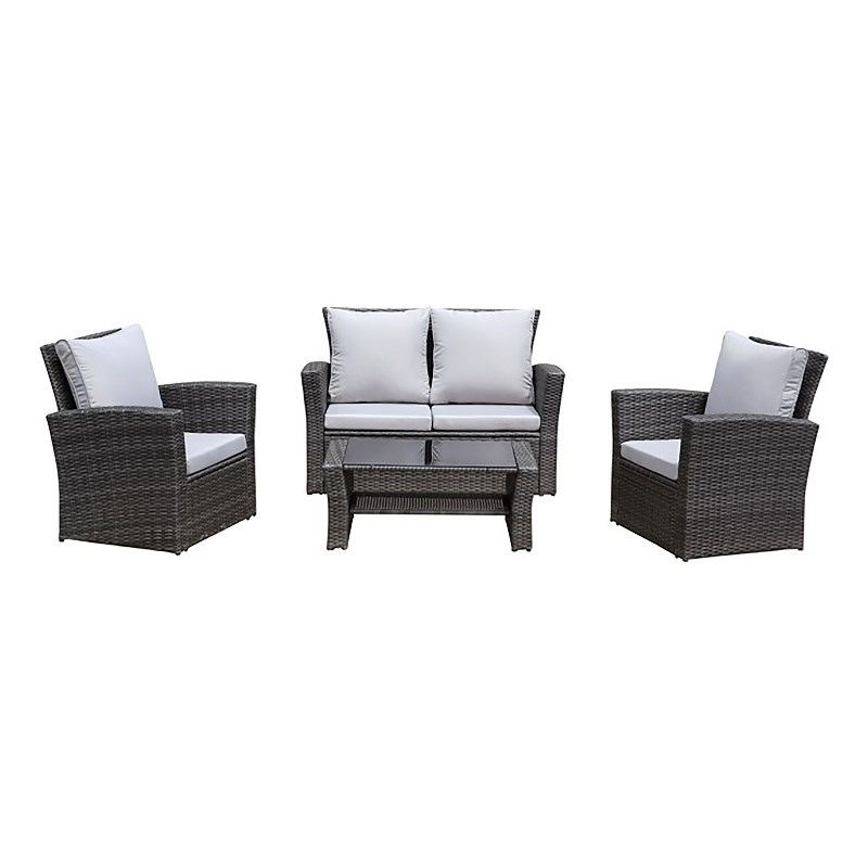 Pemberly Row 4-Piece Stainless Steel Patio Furniture Set with Cushions in Gray