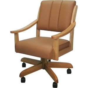 Pemberly Row Leather & Solid Wood Swivel Dining Caster Chair in Brown on Honey