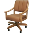 Pemberly Row Leather & Solid Wood Swivel Dining Caster Chair in Brown on Honey