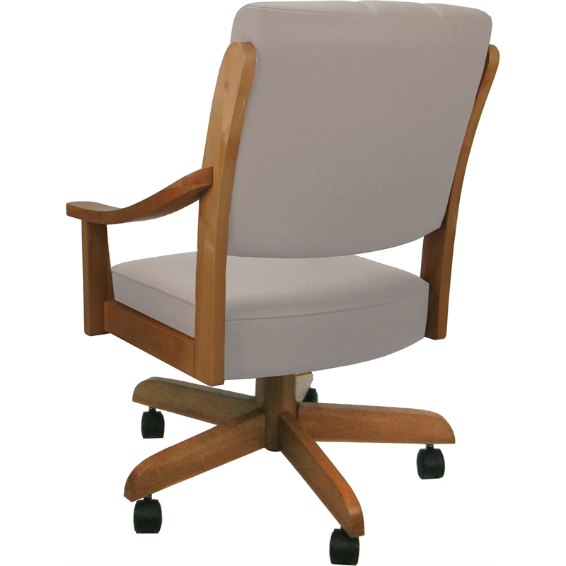 Pemberly Row Leather & Solid Wood Swivel Dining Caster Chair in Tan on Honey