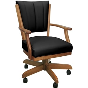 Pemberly Row Leather & Solid Wood Caster Dining Chair in Black on Honey Frame