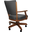 Pemberly Row Leather & Solid Wood Caster Dining Chair in Gray on Honey Frame