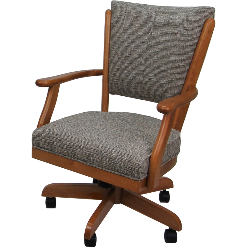 Pemberly Row Solid Wood Swivel Caster Dining Chair in Jetty June Tan in Honey