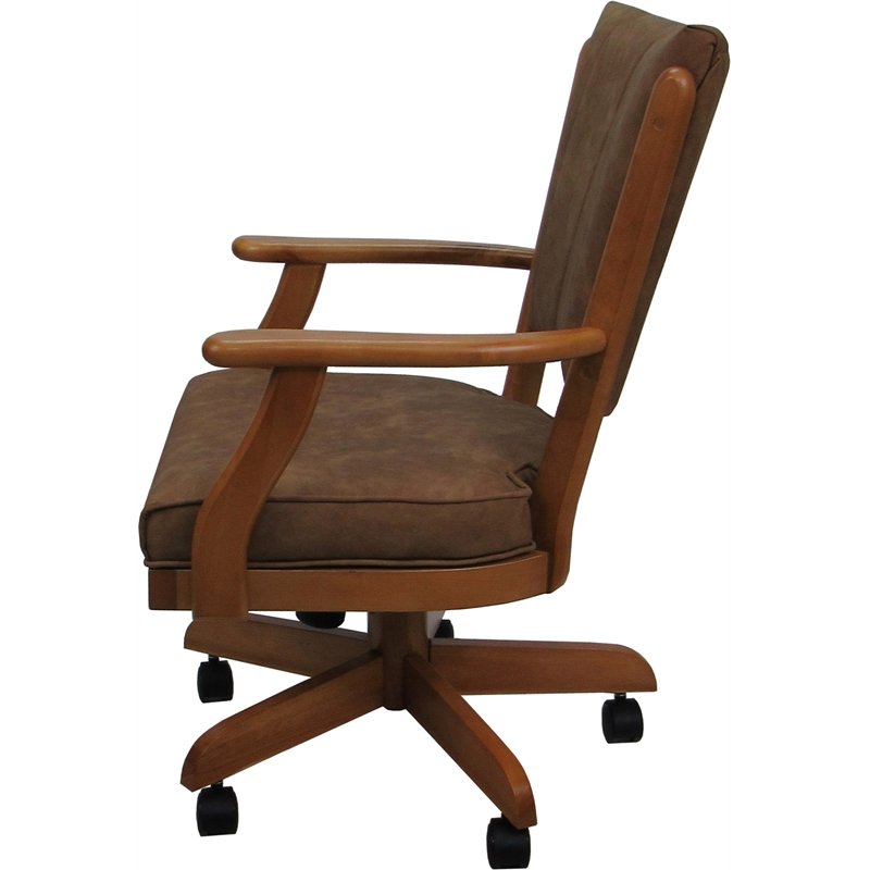 Pemberly Row Solid Wood Swivel Caster Dining Chair in Pecan Brown Vinyl Honey