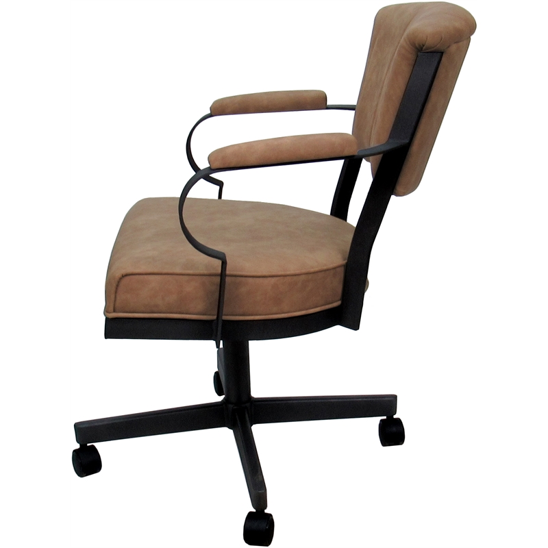 Pemberly Row Swivel Metal Dining Caster Chair in Pecan Brown Vinyl Black