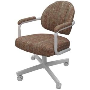 Pemberly Row Swivel Metal Dining Caster Chair in Red Fabric White