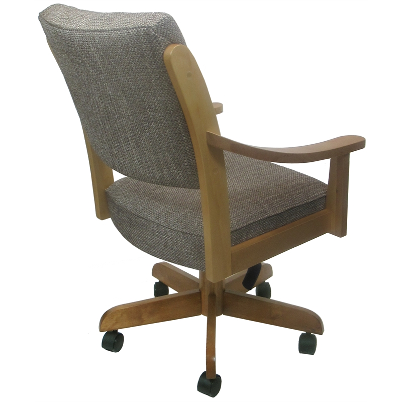 Pemberly Row Swivel Wood Dining Caster Chair in Brown Fabric Natural